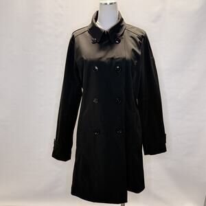 Lauren Ralph Lauren Trench Coat Womens L Black Mid Length Double Breasted Lined